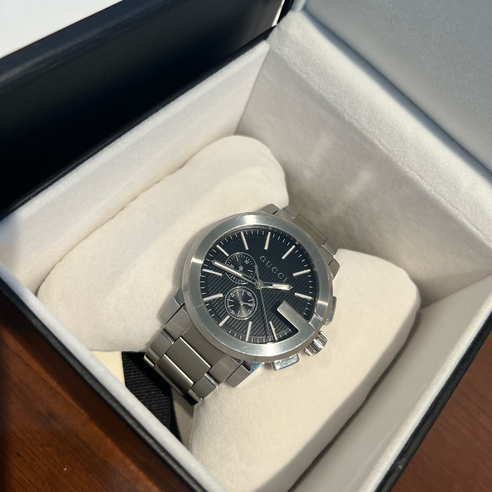 GUCCI-G 41MM CHRONO Stainless Steel Black Dial Men’s Watch Authentic